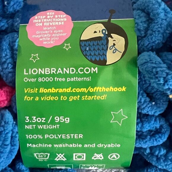Lion Brand Yarn Sesame Street Off The Hook Fuzzy Friends Grover 2 Skeins - Picture 3 of 4